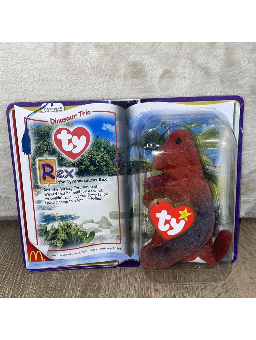 Vintage Ty Teenie Beanie Baby Rex The Tyrannosaurus Rex Dinosaur Trio 2000 NIP